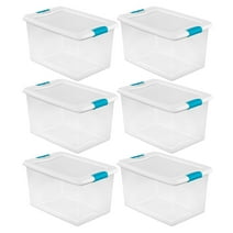 Sterilite 64 Quart Clear Plastic Storage Bin with White Latch Lid, (6 Pack)