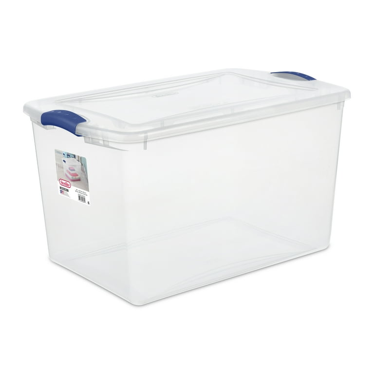 Rubbermaid Roughneck 66 Qt/16.5 Gal Stackable Storage Containers, Clear w/Latching Grey Lids, 4-Pack, Clear and Grey