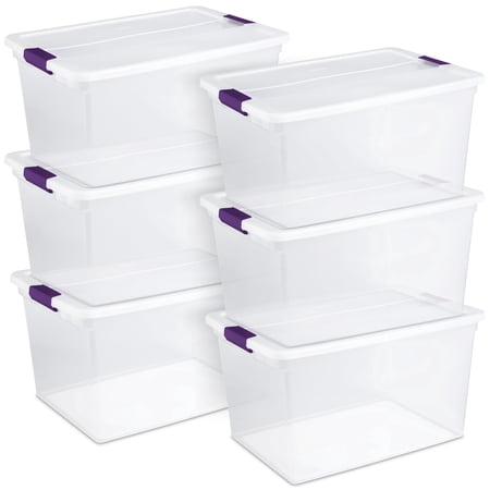 Sterilite Latching Storage Container Tote - Clear Plastic - 6 Pack, 66 Quart