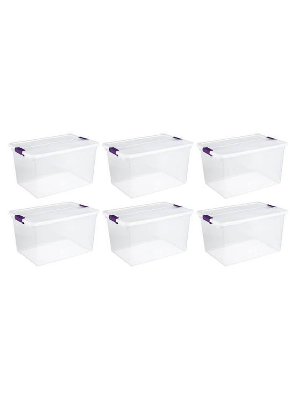 Sterilite 66 Quart Clear Plastic Latching Storage Container Tote, 6 Pack