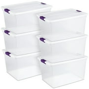 Sterilite 66 Quart Clear Plastic Latching Storage Container Tote, 6 Pack