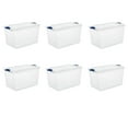 thumbnail image 1 of Sterilite 66 Quart Latch Box, Clear Plastic Storage Bin with Clear Lid, Blue Latch, 6 Pack, 1 of 10
