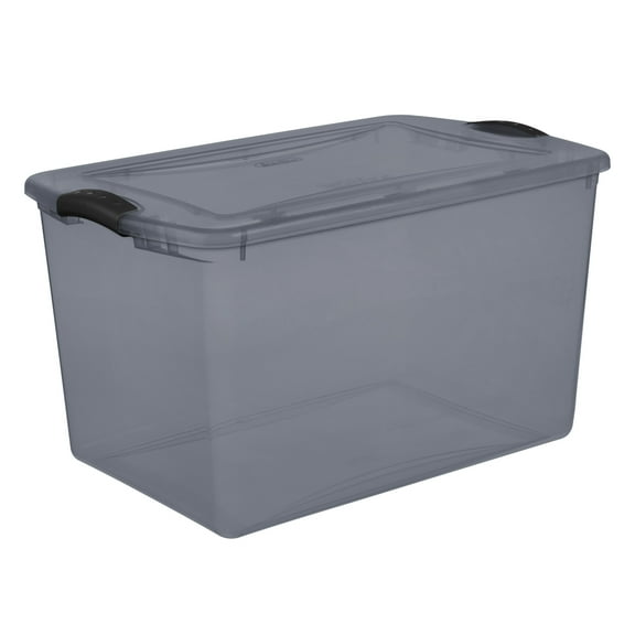 Sterilite Large Storage Bin, 66 Quart Clear Plastic Storage Container with Latch Lid, Gray Tint with Gray Latch