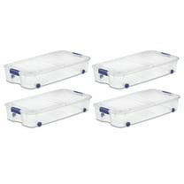 Sterilite 66 Quart Wheeled Latch Box, Clear Underbed Storage Bin with Lid, Blue, 4 Count