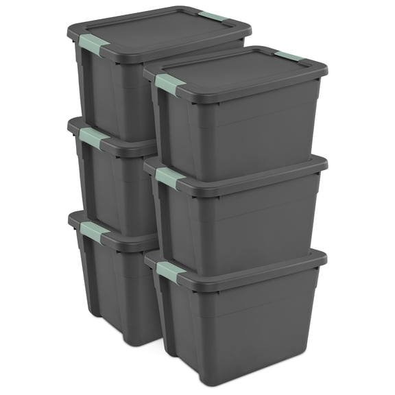 Sterilite 6Pk 12Gal Latch Tote Stackable Storage Container, Gray/Green