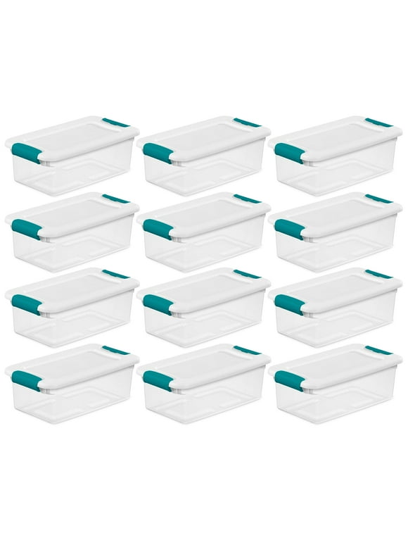 Sterilite 6Qt Plastic Stackable Storage Box w/Latching Lid, Clear (12 Pack)