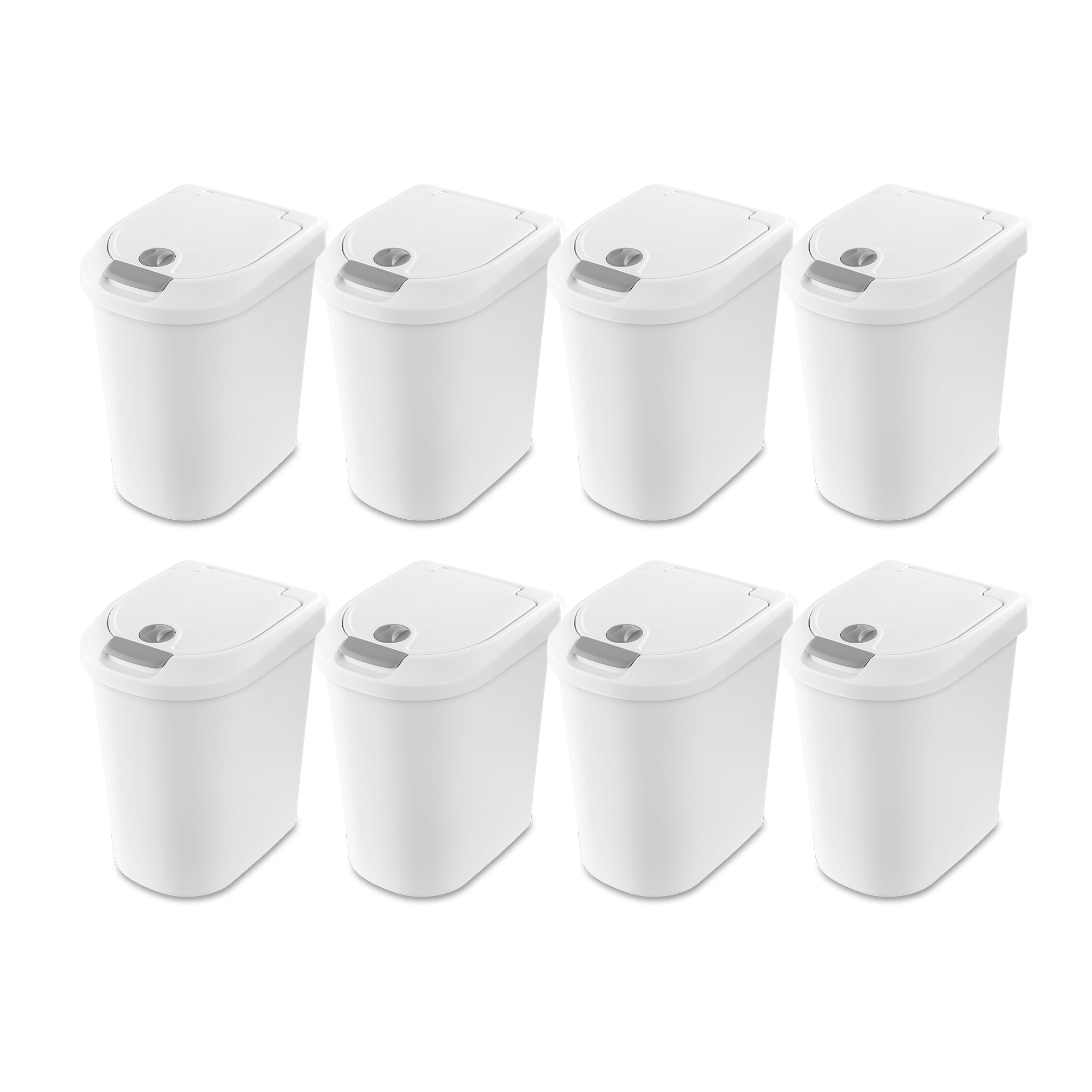 Sterilite 7.3 Gallon Secure Locking Touch Top Home Wastebasket, (8 Pack