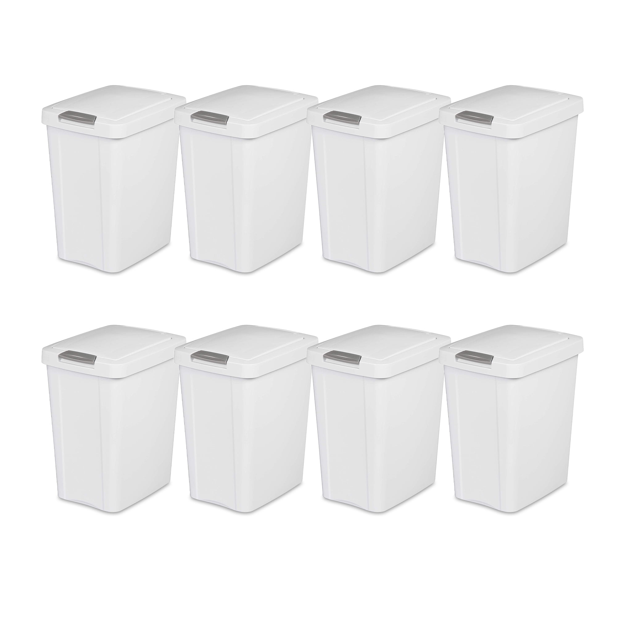 Sterilite 13 Gallon TouchTop Wastebasket with Titanium Latch, White (8 Pack)