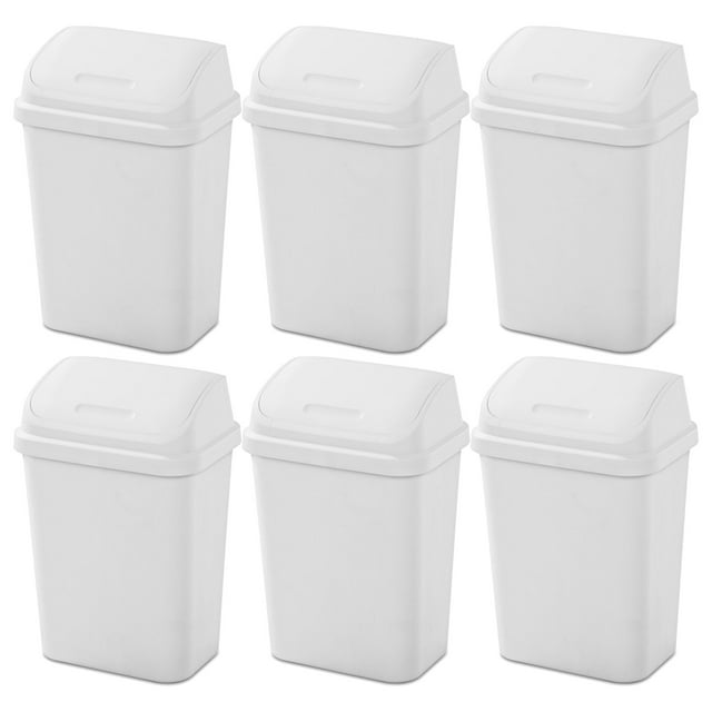 Sterilite 7.8 Gallon SwingTop Kitchen Wastebasket Trash Can, White (6