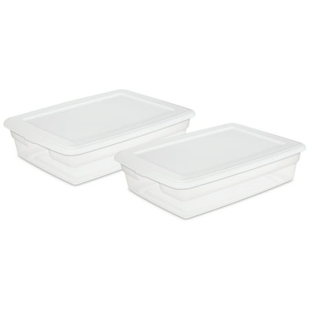 Sterilite 7 Gallon Plastic Storage Box, White, 2 Count