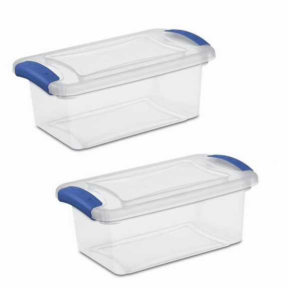 Sterilite 7 Quart Clear Plastic Latch Box, Stadium Blue, Adult ( 2 Pack )