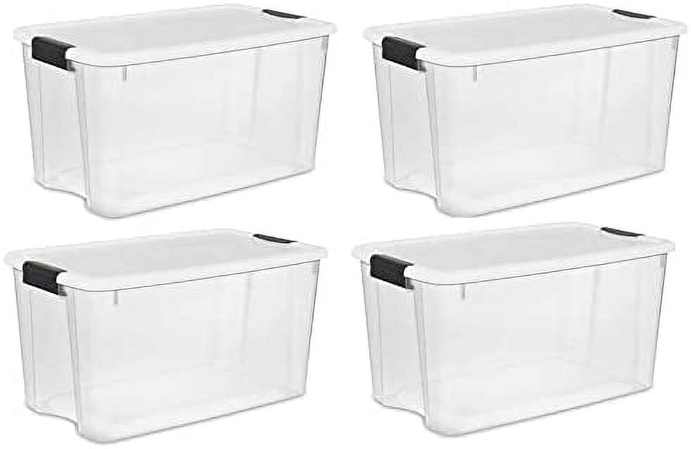 70 Quart Clear Plastic Stackable Storage Bin with White Lid
