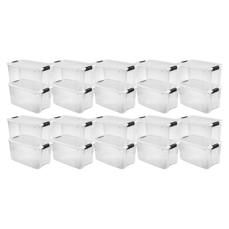 Sterilite 70 Quart Clear Plastic Storage Bin with White Latch Lid, 12 Pack