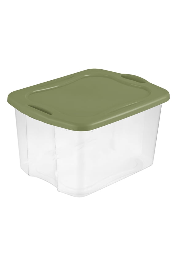 EZ Carry 70 Quart Large Storage Bin, Clear Plastic Storage Container with Full-Grip Handles, Green