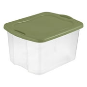 Sterilite Large Storage Bin, 70 Quart EZ Carry Clear Plastic Storage Container with Snap-On Lid, Green