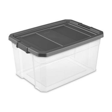 Sterilite 76 Quart Stacker Box, Durable Clear Plastic Bin with Lid, Dark Gray