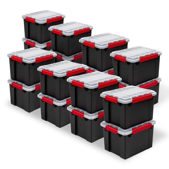Sterilite 8.5 Gal Gasket Box, Stackable Plastic Storage Container with Lid, Black, 16 Pack