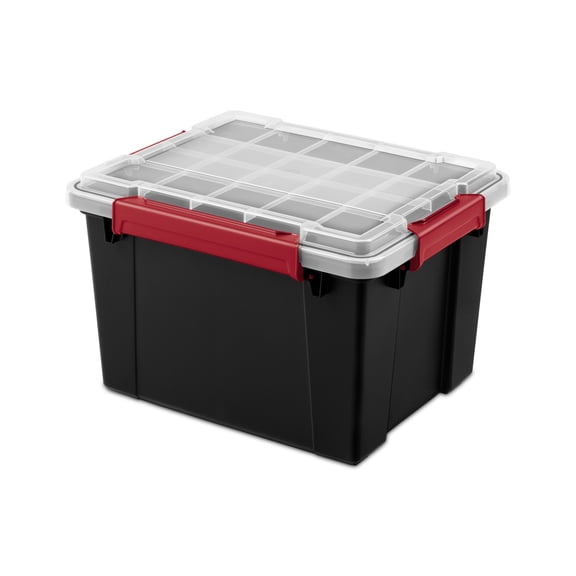 Sterilite Gasket Tote, 8.5 Gallon WaterProof Plastic Storage Bin with Lid, Gasket Seal and Durable Latches, Black