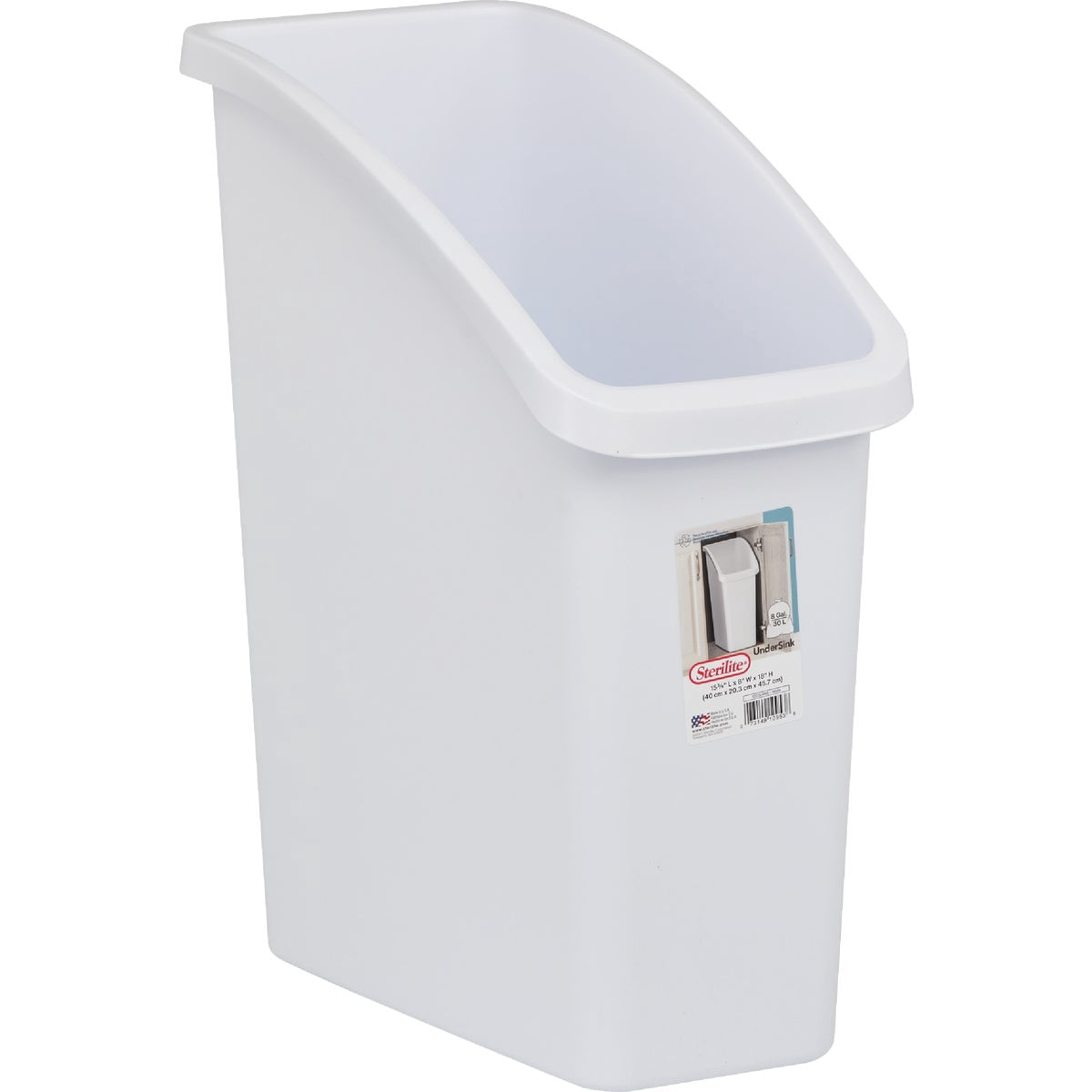 Sterilite 8 Gallon Durable Indoor Household Under Sink Plastic Wastebasket, White