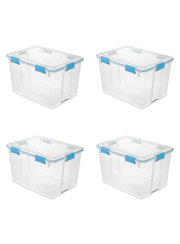Sterilite 80 Qt. Gasket Box Plastic, Blue Aquarium, Set of 4