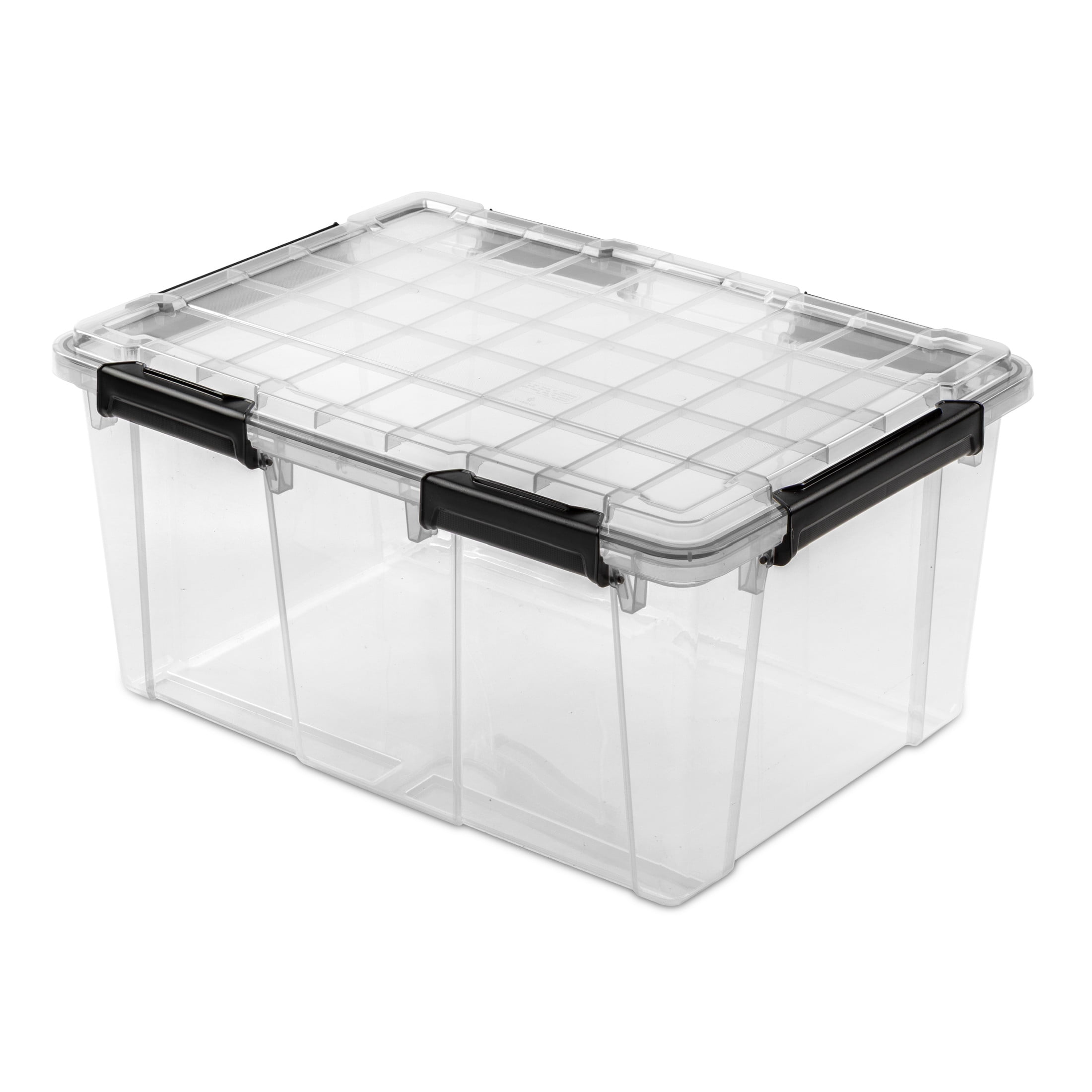 Sterilite Large Gasket Box, 80 Quart IP68 WaterProof Clear Plastic Storage Bin with Lid, Gasket Seal and Durable Latches, Black