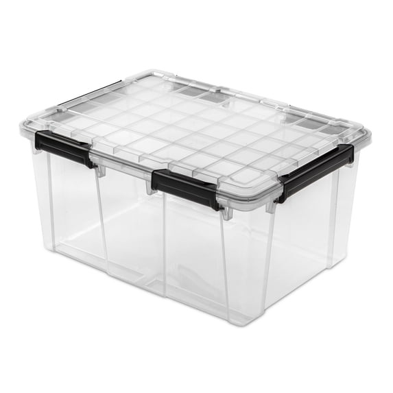 Sterilite Large Gasket Box, 80 Quart IP68 WaterProof Clear Plastic Storage Bin with Lid, Gasket Seal and Durable Latches, Black