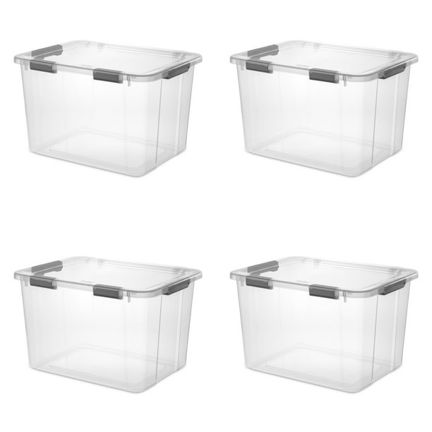 Sterilite 80 Qt. HingeLID Storage Box Plastic, Flat Gray, Set of 4 ...