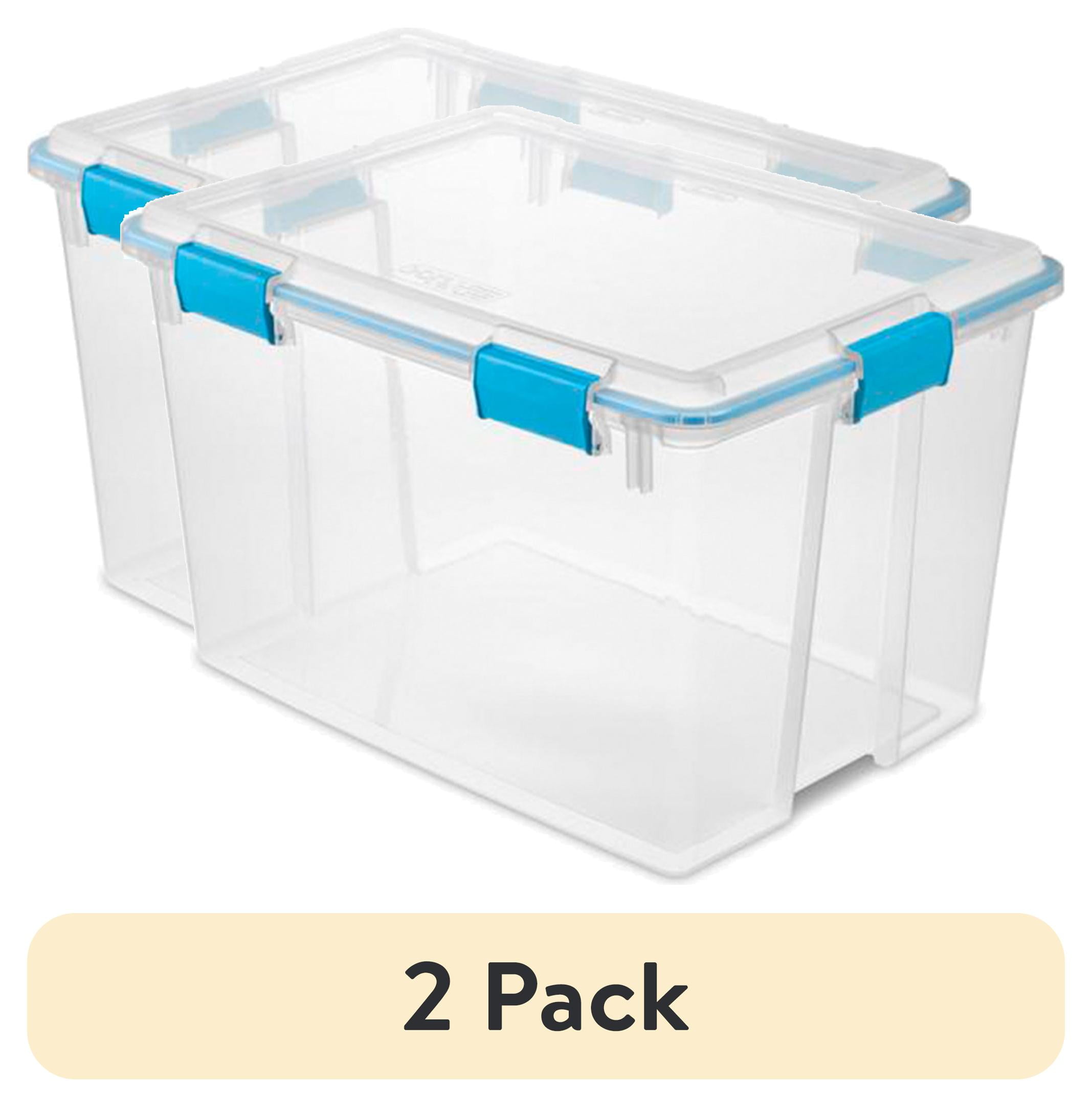 (2 pack) Sterilite Large Storage Bin, 80 Quart Clear Plastic Storage Container with Gasket Lid, Blue
