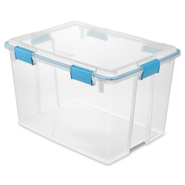 Sterilite Large Storage Bin, 80 Quart Clear Plastic Storage Container with Gasket Lid, Blue
