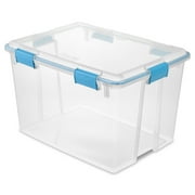 Sterilite Large Gasket Box, 80 Quart Clear Weather-Resistant Plastic Storage Bin with Gasket Seal and Latch Lid, Blue