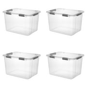 Sterilite 80 Quart HingeLID Clear Storage Box with Latch Lid & Comfort Grip, Dark Gray, 4 Count