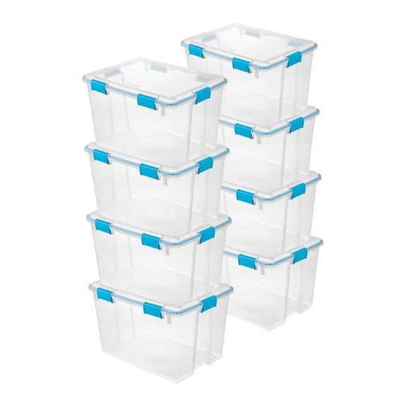 Sterilite 80qt Clear Stackable Gasket Storage Bin w/ Latch Lid, 8 Pack