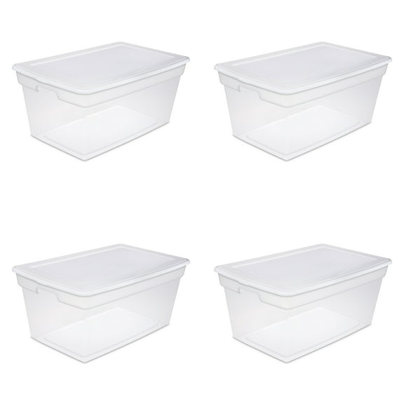Sterilite 90 Qt. Storage Box Plastic, White, Set of 4