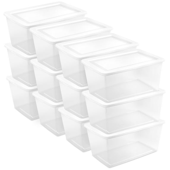 Sterilite 90 Qt Storage Box, Stackable Plastic Container, Home Organizer, White, 12 Pack