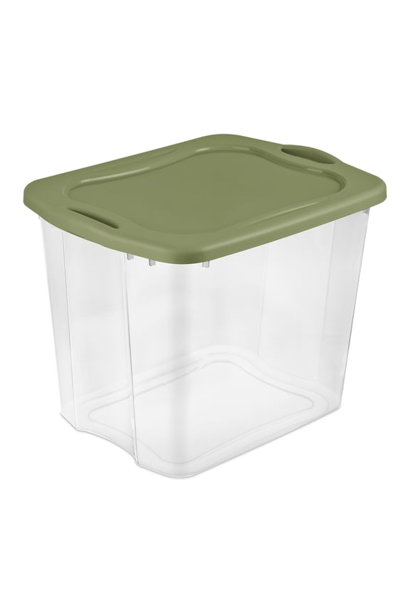 EZ Carry 95 Quart Extra-Large Storage Bin, Clear Plastic Storage Container with Full-Grip Handles, Green