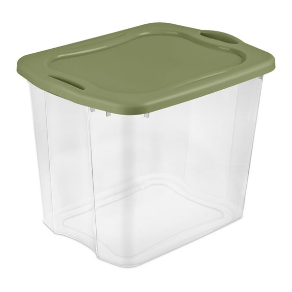 Sterilite EZ Carry 95 Quart Extra-Large Storage Bin, Clear Plastic Storage Container with Full-Grip Handles, Green