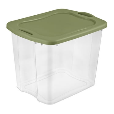 Sterilite Large Storage Bin, 95 Quart EZ Carry Clear Plastic Storage Container with Snap-On Lid, Green