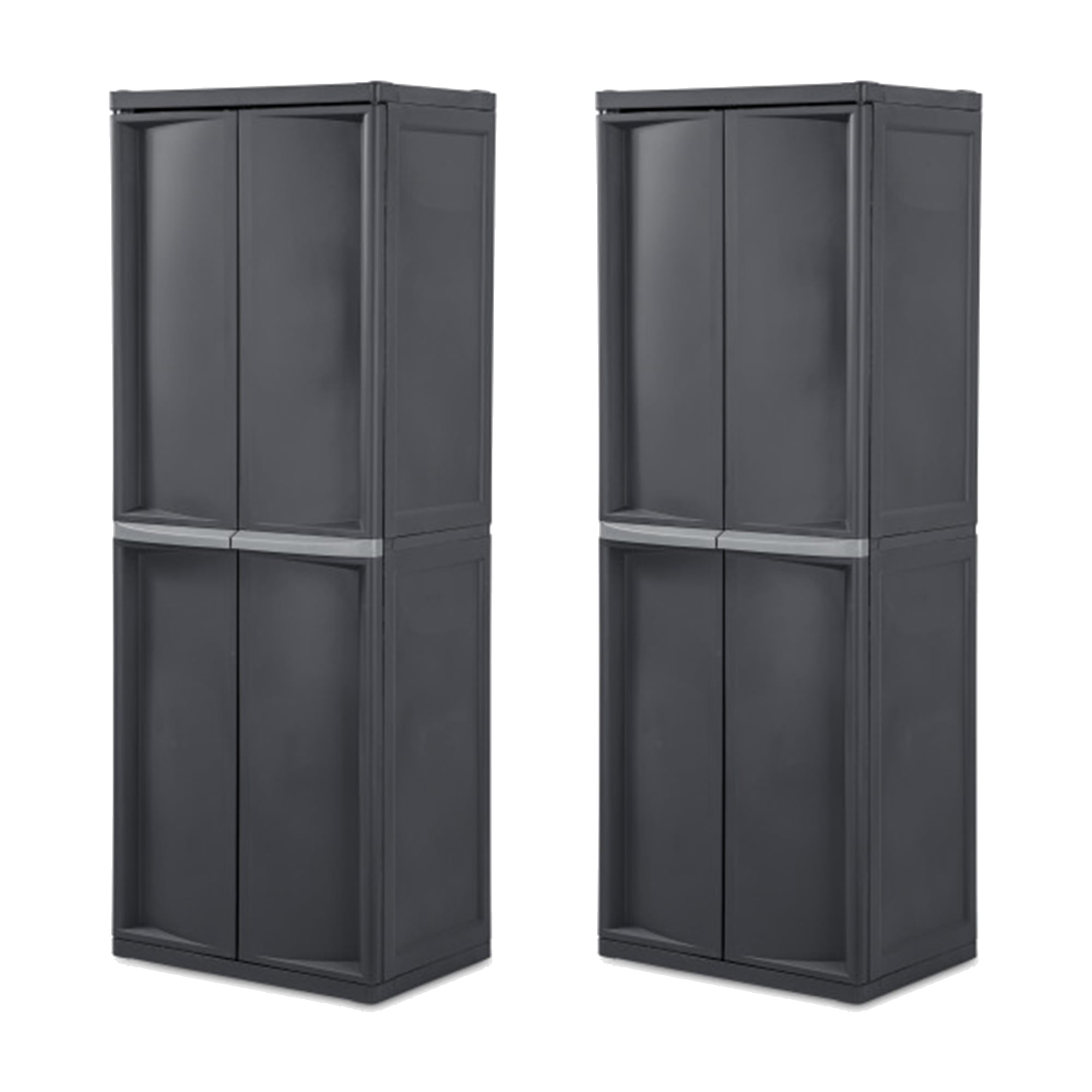 Sterilite Adjule 4 Shelf Gray Garage Storage Cabinet With Doors 2 Pack Com