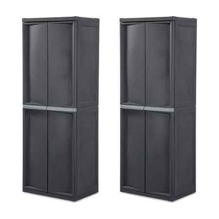 Sterilite Adjustable 4-Shelf Gray Garage Storage Cabinet With Doors, 2 Pack