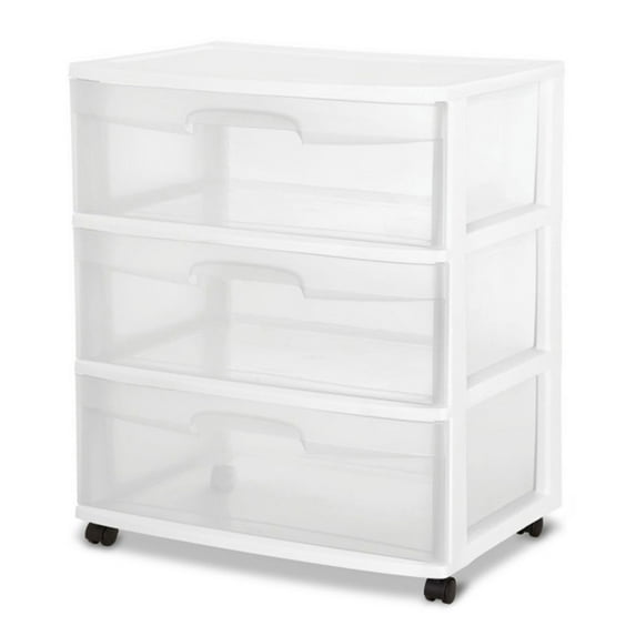 Sterilite At Home 3 Drawer Wide Storage Cart Container with Casters, 3 Pack