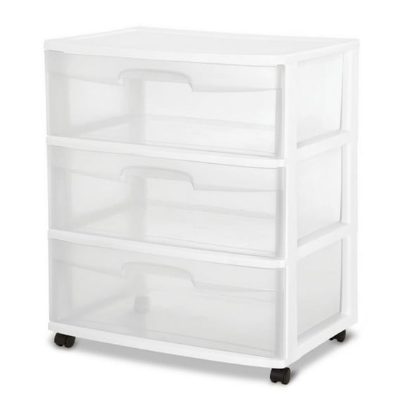 Sterilite At Home 3 Drawer Wide Storage Cart Container with Casters, 4 Pack