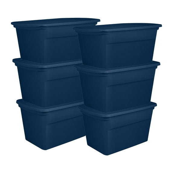 Sterilite Classic Lidded Stackable 30 Gal Storage Tote Container, 6 Pack