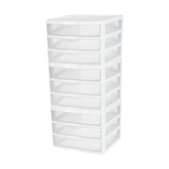 Sterilite Clear Plastic Stackable Small 3 Drawer Storage System, 3 Pack