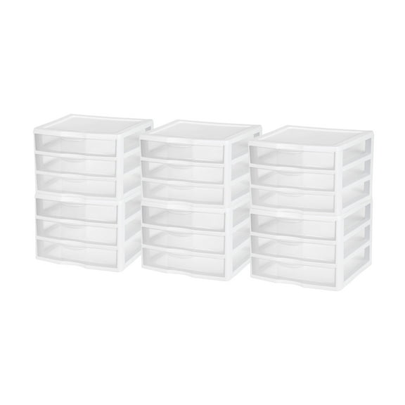 Sterilite Clear Plastic Stackable Small 3 Drawer Storage System, (6 Pack)