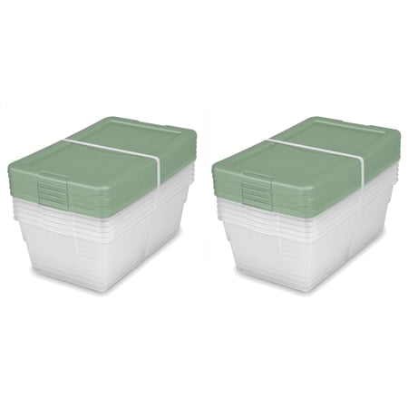 Sterilite Stackable 6 Quart Clear Home Storage Tote Box Container with Handles for Space Saving Household Organization, Crisp Green (10 Pack)