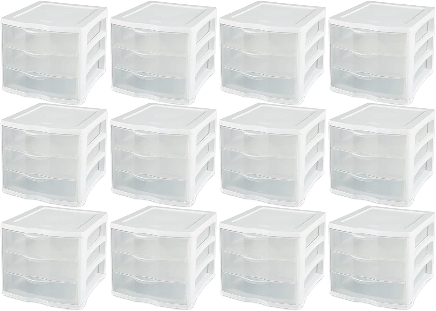 Sterilite Medium ClearView Compact Stacking 3 Drawer Plastic Countertop Organizer Unit, 12 Pack