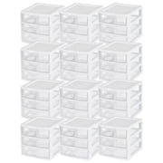 Sterilite ClearView Plastic Small 3 Drawer Desktop Storage Unit, 12 Pack