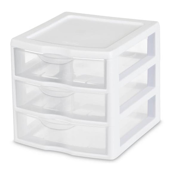 Sterilite Desktop Drawer, 3 Drawer Clear Plastic Countertop Drawer, White, Pack of 18