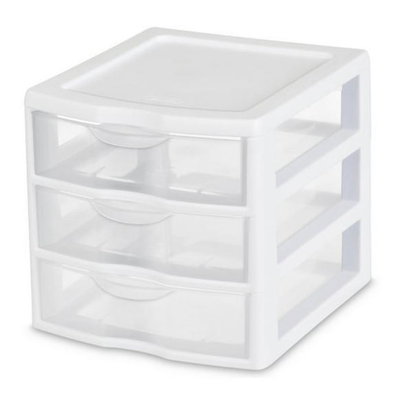 Sterilite Desktop Drawer, 3 Drawer Clear Plastic Countertop Drawer, White, Pack of 18