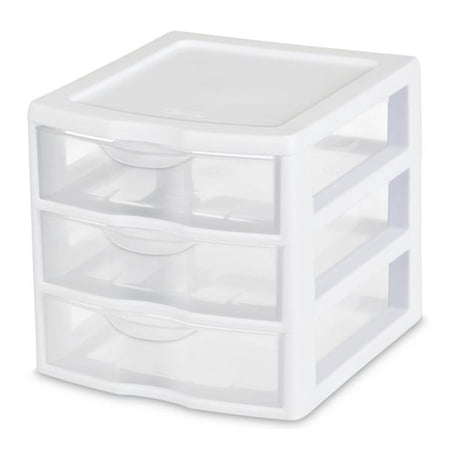 Sterilite ClearView Plastic Small 3 Drawer Desktop Storage Unit, 18 Pack